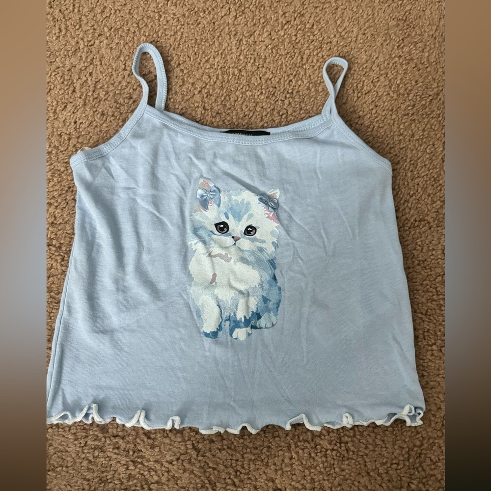 Tank top baby blue with kitten